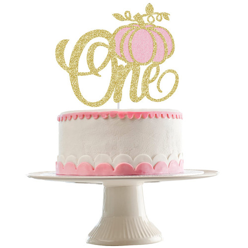 Pink and Gold Pumpkin One Cake Topper Pumpkin 1st Birthday Cake Topper, Pink One Pumpkin Birthday Cake Topper for Pink Girl Fall Pumpkin First Birthday Cake Topper Decor