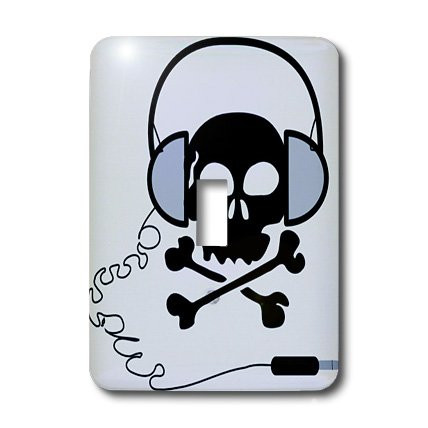 3dRose LSP_38997_1 Black Skull with Blue Headphones Single Toggle Switch