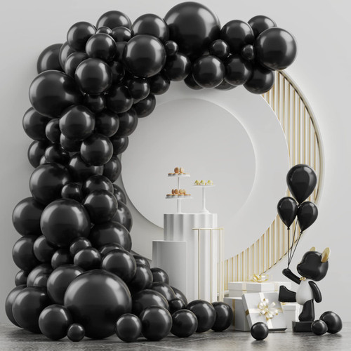 NISOCY Black Latex Balloon Arch Kit, 102PCS 18In 12In 10In 5In Arch Garland For Festival Picnic, Engagement, Wedding, Birthday Party, Black Theme Anniversary Celebration Decoration With 33FT Ribbon