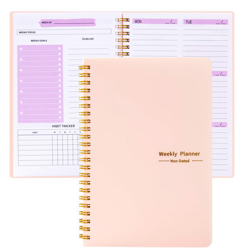 Yclin 52 Weekly Planner Undated-A5 Daily Planner with Weekly Goals,Weekly Goals Notebook,Spiral Appointment Planner for Women and Men, Academic Planner Notebook, Daily Work Planner,pink