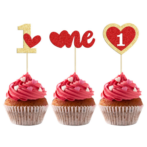 Gyufise 24Pcs Valentine's Day One Cupcake Toppers Gold Red Glitter Heart First Birthday Cake Topper Decorations for Valentine's Day Theme Wedding Engagement Bridal Shower Birthday Party Supplies Gyufise 24Pcs Valentine's Day One Cupcake Toppers Gold Red Glitter Heart First Birthday Cake Topper Decorations for Valentine's Day Theme Wedding Engagement Bridal Shower Birthday Party Supplies