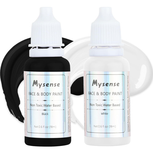 Mysense Black and White Face Body Paint Set,Water Based Washable Face Paint,Non-toxic Cream Body Paint for Adults and Kids Halloween SFX Cosplay Clown Skull Zombie Vampire Makeup,0.6oz/pc