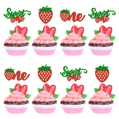 Gyufise 24Pcs Strawberry One Cupcake Toppers Glitter Sweet One First Birthday Cupcake Picks for Fruit Theme Baby Shower Kids 1st Birthday Anniversary Party Cake Decorations Supplies Gyufise 24Pcs Strawberry One Cupcake Toppers Glitter Sweet One First Birthday Cupcake Picks for Fruit Theme Baby Shower Kids 1st Birthday Anniversary Party Cake Decorations Supplies