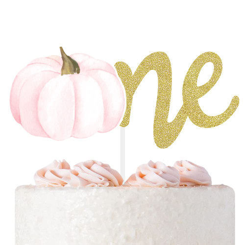 Pumpkin One Cake Topper, Fall 1st Pumpkin Birthday Baby Shower Party Decorations, Autum Themed Party Supplies (Peach)