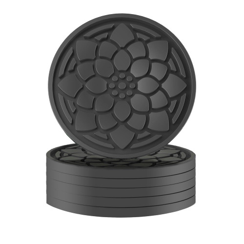 Drink Coasters of 6, Silicone Coasters for Drinks with Holder, Absorbent Cup Coasters for Coffee Table, Suitable for Hot or Cold Drink, Thickened, Non-Slip (Black)