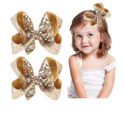 2 Pieces Hair Bows Clips for Girls 6 Inches Handmade Sequins Large Bows Alligator Hair Clips Hair Barrettes Accessories for Women Teens Girls Kids (Gold) 2 Pieces Hair Bows Clips for Girls 6 Inches Handmade Sequins Large Bows Alligator Hair Clips Hair Barrettes Accessories for Women Teens Girls Kids (Gold)