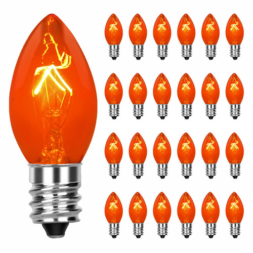 Cbebew C7 Replacement Bulbs, 25 Pack Halloween Clear Orange Lights Bulbs, 5W Incandescent Night Light for Outdoor Halloween Christmas String Lights, E12 Candelabra Base Cbebew C7 Replacement Bulbs, 25 Pack Halloween Clear Orange Lights Bulbs, 5W Incandescent Night Light for Outdoor Halloween Christmas String Lights, E12 Candelabra Base