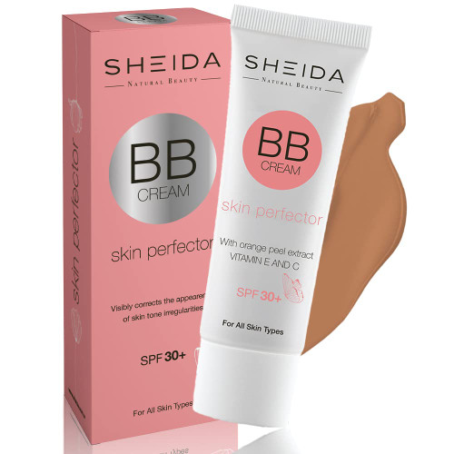 SHEIDA BB CREAM 50 ML, SPF 30 UVA+UVB Protected skin perfector, Multi-Function BB Cream & Mineral Sunscreen, Orange peel extract with vitamin E&C moisturizes, Flawless Coverage, Repairs Lines and Wrinkles