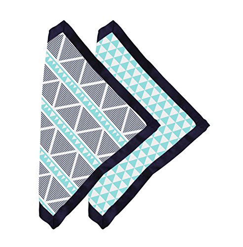 Bacati Liam Aztec Triangles Muslin 2 Piece Security Blankets with Sateen Trim, Aqua/Navy