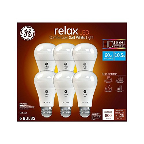 GE Relax High Definition LED Light Bulb 10.5-watt 2700K Comfortable Soft White 800-Lumens 6-Pack 60-watt Replacement Dimmable A19