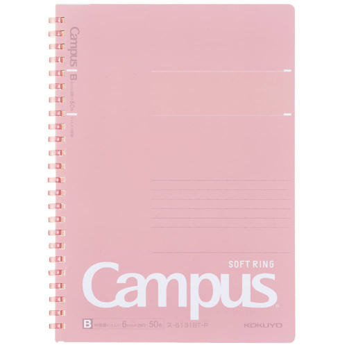 KOKUYO Campus Soft Ring Notebook, A5, B 6mm Dot Ruled, 29 Lines, 50 Sheets, Pink, Japan Import (SU-S131BT-P)