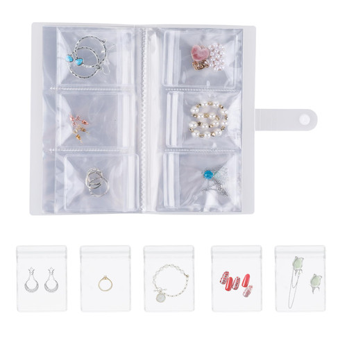 Portable Anti Oxidation Travel Jewelry Organizer Jewelry Book Transparent Travel Organizer Case Storage Book with Transparent Pockets Zipper Bag for Rings Necklace Earrings, 84 Grids, 50 Bags