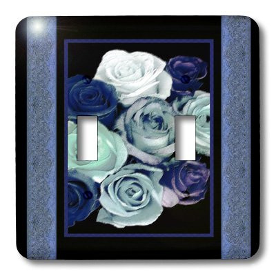 3dRose lsp_29803_2 Dreamy Hues of Blue Roses with Soft Blue Damask Ribbon Trim Double Toggle Switch