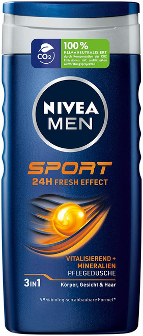 Nivea Men Sport Nourishing Shower Gel (250 ml), Revitalising and Nourishing Shower Gel with Minerals, Refreshing Shower for Active Men