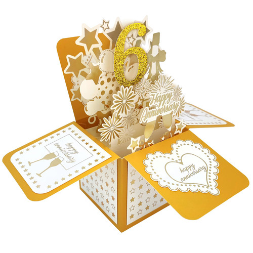 YiKaLus Funny 6th Anniversary Pop up Card for Him Her,Happy 6 Years Wedding Anniversary 3D Card for Husband Wife,Sweet Cotton Gifts for 6th Anniversary,Best Six Years Aday Gift Idea for Women Men