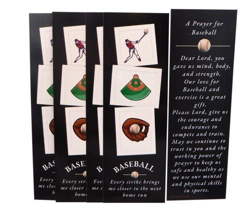 Baseball Prayer Bookmark Bulk Pack with Holy Card on Back Inspirational Readers Book Page Marking School Supply for Students or Bible Study, Set of 5