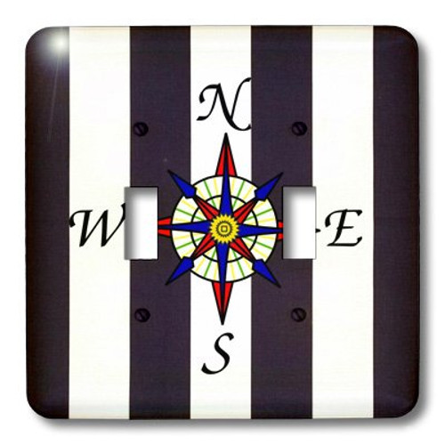 3dRose LLC lsp_109910_2 A Compass On Blue N White Nautical Stripes Double Toggle Switch