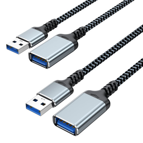 DteeDck USB 3.0 Extension Cable 6.6ft 2 Pack, USB A Extension Cord Braided Extender, USB to USB Extender Cable Male to Female 5Gbps Fast Data Transfer for USB Keyboard Mouse Flash Drive Hard Drive