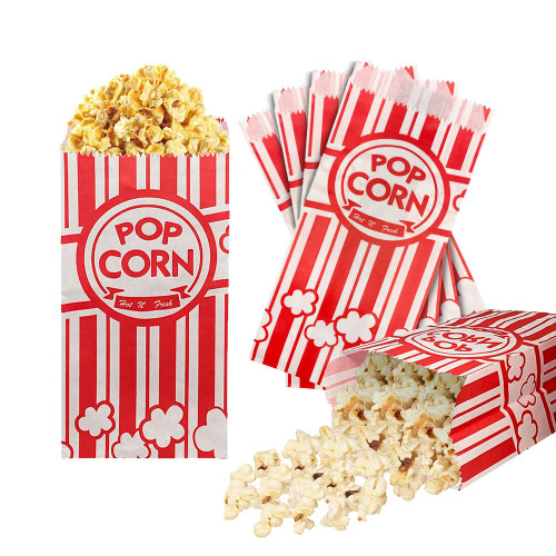 100 Pieces 1 OZ Popcorn Bags Classic Red & White Stripes Paper Popcorn Bags for Individual Servings Bulk Popcorn Bag for Carnival Themed Party, Movie Night, Birthday, Decorations (100)
