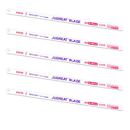 JUGREAT 12" Hacksaw Blades Replacement Bi-Metal,Bi-Metal Safe Flex Metal,High Speed Steel -24TPI (5 Pack)