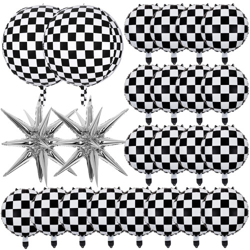 22 Inch Big 360 Degree 4D Black and White Checkered Balloons 18 Inch Checkered Racing Balloons 22 Inch Explosion Pointed Star Foil Balloons for Race Car Themed Party Birthday Decorations 22 Inch Big 360 Degree 4D Black and White Checkered Balloons 18 Inch Checkered Racing Balloons 22 Inch Explosion Pointed Star Foil Balloons for Race Car Themed Party Birthday Decorations