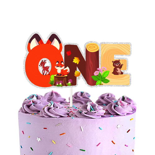 One Woodland Animals Cake Topper,Baby 1st Birthday Cake Decor - Wild One Baby Shower Party Decor - Baby First Birthday Cake Decoration