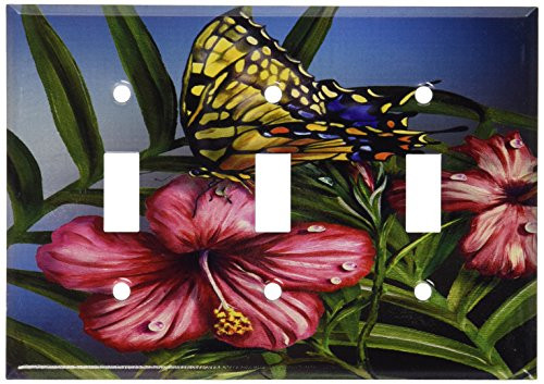 Art Plates - Yellow Butterfly Switch Plate - Triple Toggle