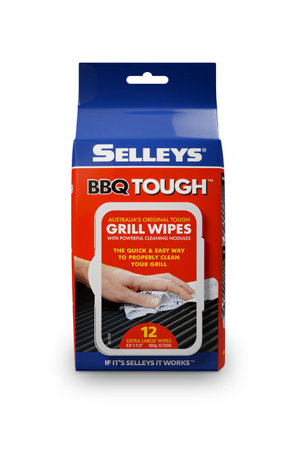 Selleys BBQ Grill Tough Wipes, Cleans and Absorbs Grease and Grime, Food-Safe and Scrub-Free, 12 Wipes