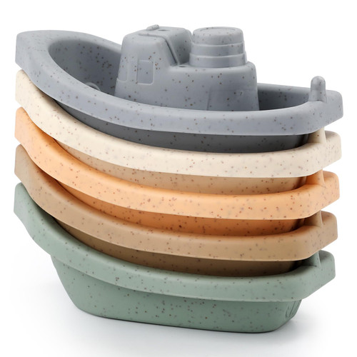 5pcs Stackable Bath Boats Toys, Bath Floating Toy Baby Bathtub Toys Toddler Bath Toys Sorting & Stacking Toys for Preschool Boys/Girls (5 Colors)