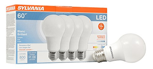 Sylvania Home Lighting 78038 A19 Sylvania Ultra 60W Equivalent LED Light Bulb, Dimmable, 60W Equivalent (Efficient 9W), Bright White 3500K , 4 Piece