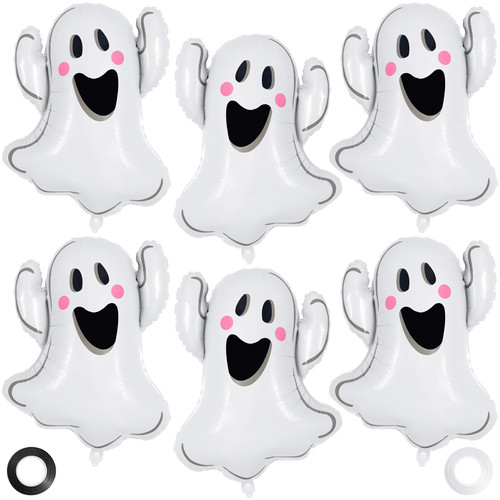 Halloween Ghost Balloons, 6 Pcs White Ghost Shaped Foil Balloon, Large Mylar Balloons for Trick or Treat Halloween Themed Party Decoration Halloween Ghost Balloons, 6 Pcs White Ghost Shaped Foil Balloon, Large Mylar Balloons for Trick or Treat Halloween Themed Party Decoration