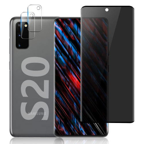 LETANG [1+2Pack] Galaxy S20 5G Privacy Screen Protector with Camera Protector, Anti-Spy,9H Hardness,Bubble Free, 3D Full Coverage Tempered Glass Screen Protector for Samsung Galaxy S20 (6.2 inch)