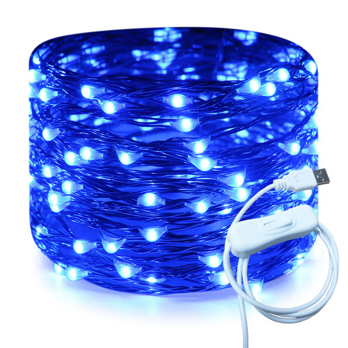 RUICHEN USB Fairy Lights 20 Ft 120 LED String Lights with On/Off Switch, Waterproof Copper Wire Lights for Bedroom Wall Ceiling Wreath Crafts Christmas Wedding Party (Blue)