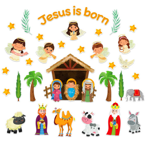 WaaHome Jesus is Born Christian Bulletin Board Decorations Set 38pcs Religious Nativity Scene Cutouts Birth of Jesus Bulletin Board Borders for Kids Christmas Sunday School Classroom Decorations WaaHome Jesus is Born Christian Bulletin Board Decorations Set 38pcs Religious Nativity Scene Cutouts Birth of Jesus Bulletin Board Borders for Kids Christmas Sunday School Classroom Decorations