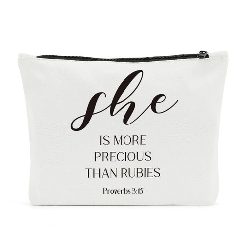 Christian Gifts for Women, Inspirational Makeup Bag, Bible Verse Religious Gift Scripture Quotes Christmas Birthday Gifts for Friend, Sister, Mom, BFF, She Is More Precious Than Rubies Proverbs 3:15 Christian Gifts for Women, Inspirational Makeup Bag, Bible Verse Religious Gift Scripture Quotes Christmas Birthday Gifts for Friend, Sister, Mom, BFF, She Is More Precious Than Rubies Proverbs 3:15