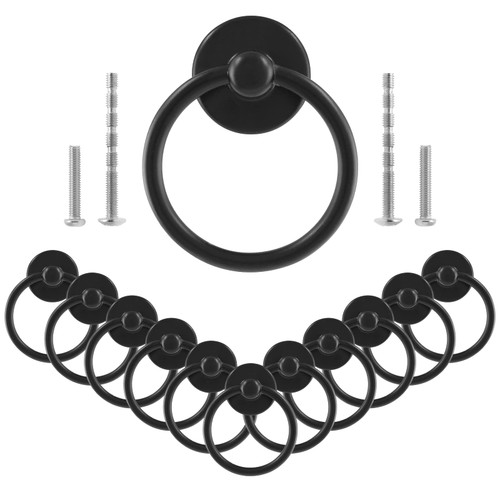 Unlorspy 12 Pack Metal Ring Pull Handles, Drop Ring Drawer Pulls, Ring Knobs with Screws for Dresser Drawers (Black, 1.7 inch/4.4cm OD)