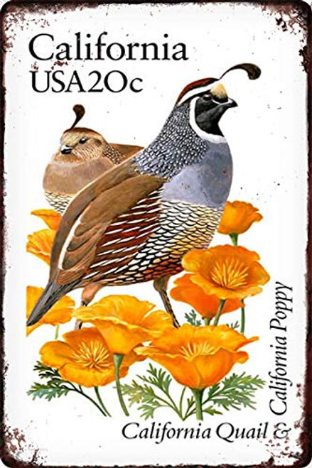 Vintage Style California Quail Home Wall Art Decor Metal Plaque Tin Sign for Outdoor Garage Street Shop Kitchen Bar Restaurant 12x8inch