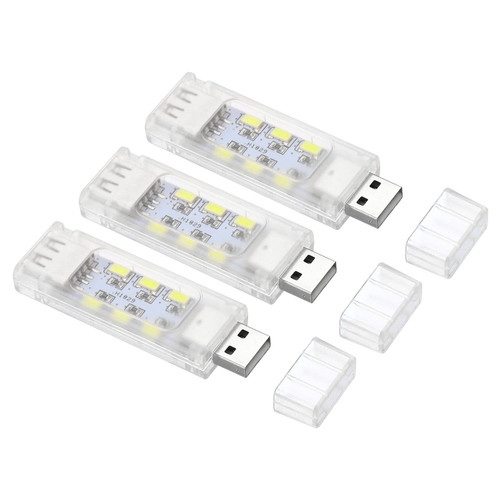 PATIKIL USB Night Light, 3 Pack Mini Portable LED Lamp Stick Double-Side Beads Lights with USB Male Female Plug for Home Decor Reading Sleeping Camping, White