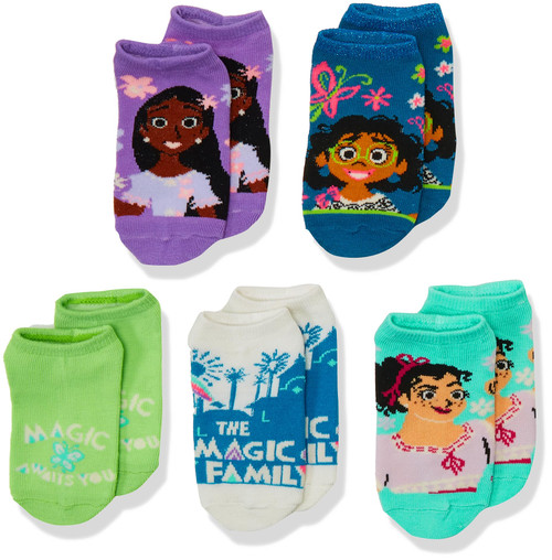 Disney Girls' Encanto 5 Pack No Show Socks, Multi Assorted, 6-8.5