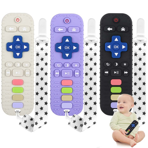 Chuya Silicone Baby Teether Toy Chew Toy for Babies 0-6 Months 3-24 Months, TV Remote Control Shape Teethers Teething Relief Baby Toys for Infants BPA Free(3 Pack)