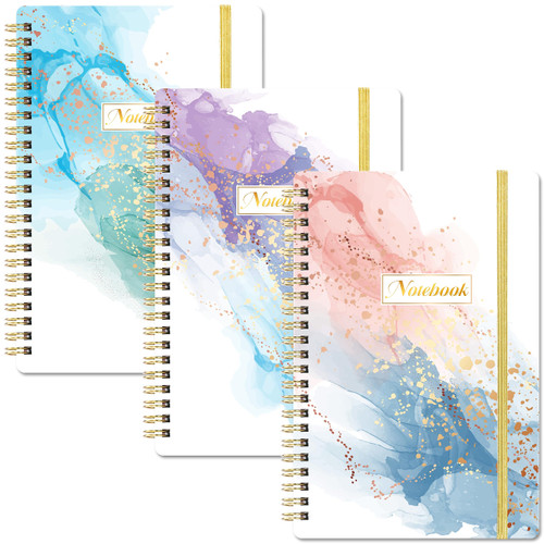 Spiral Notebook - 3 Pack College Ruled Notebook, 5.6'' x 8.3'' Journal Notebook, 80 Sheets / 160 Pages Per Journal with Spiral Bound, Inner Pocket, Journal for Women, Notebooks for Work