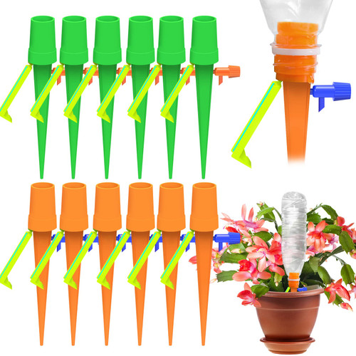 12 PCS Self Watering Spikes, Adjustable Plant Watering Devices, Drip Irrigation System with Slow Release Control Valve Switch - for Outdoor Indoor Plants Use 12 PCS Self Watering Spikes, Adjustable Plant Watering Devices, Drip Irrigation System with Slow Release Control Valve Switch - for Outdoor Indoor Plants Use