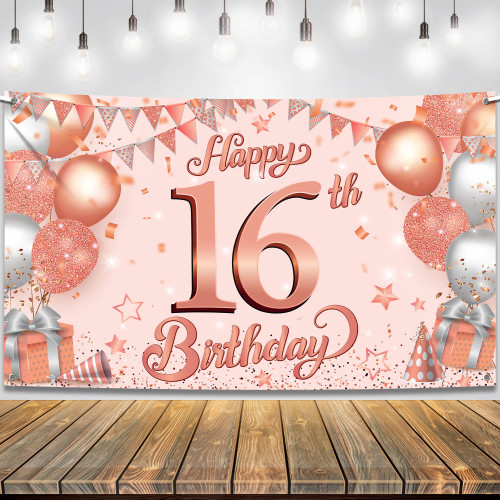 KatchOn, XtraLarge Happy 16th Birthday Banner - Rose Gold, 72 X 44 Inch | Sweet 16 Banner for Sweet 16 Party Decorations | 16th Birthday Decorations for Girls | Pink Sweet 16 Backdrops for Photoshoot