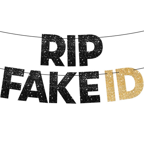 KatchOn, RIP Fake ID Banner Black and Gold - Glitter, 10 Feet, No DIY | 21st Birthday Decorations for Her, Finally 21 Banner | 21st Birthday Party Supplies | 21st birthday banner, 21st Birthday Sign