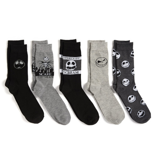 Disney mens Nightmare Before Christmas Men's 5 Pack Crew Casual Sock, Black Grey Multi, 10 13 US