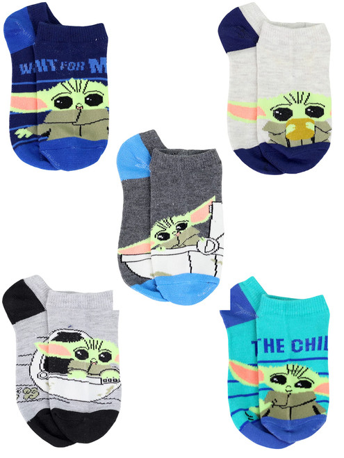 STAR WARS Boys Baby Yoda No Show Socks - 5 Pack The Mandalorian Kids Sock Set (Toddler/Little Boys), Blue, Small