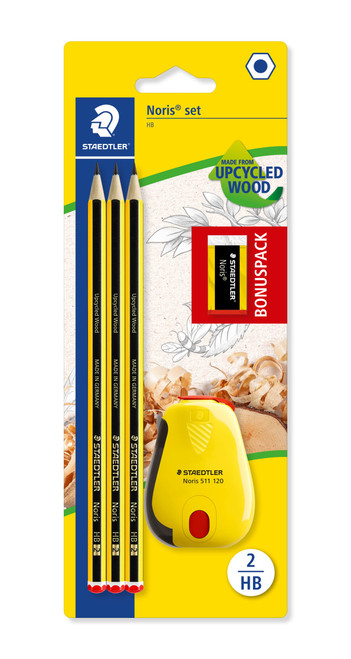 STAEDTLER 120 SBK3P2 Noris limited edition Happy Birthday pack of 3 Noris graphite HB pencils, Noris eraser and Noris tub sharpener