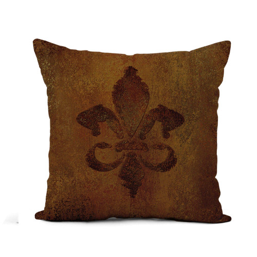 Awowee Flax Throw Pillow Cover Warm Earth Brown Old and Faded Fleur De Lis 18x18 Inches Pillowcase Home Decor Square Cotton Linen Pillow Case Cushion Cover