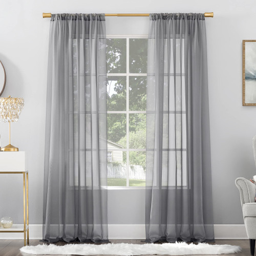 No. 918 Mallory Sheer Voile Rod Pocket Curtain Panel, 59" x 96", Gray
