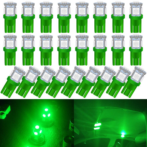 UNXMRFF 25-Pack 194 LED Light Bulb, Super Bright T10 LED Bulb Green, 2825 Bulb 5050 Chipset 5-SMD, W5W 168 LED Bulbs Replacement for 12V Car Interior Dome Map Door Courtesy License Plate Lights